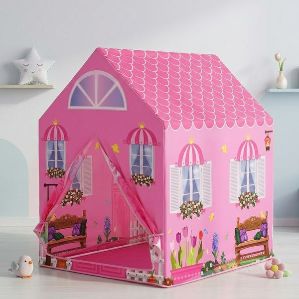 Toynix Pink Garden Cottage Kids Play Tent House, Foldable Indoor Playhouse with Premium Polyester Fabric & Fiberglass Frame, Portable Pretend Play Tent for Girls (3–10 Years)