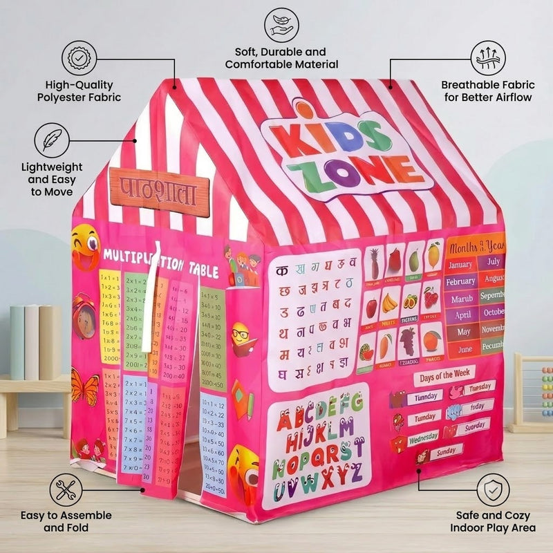 Kiddlix Kids Learning Play Tent House, Foldable Educational Indoor Playhouse with Premium Polyester Fabric & Fiberglass Frame, Portable Learning Tent for Boys & Girls (3–10 Years)