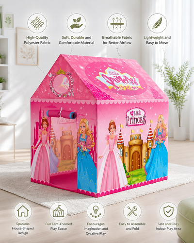 Kiddlix Little Princess Kids Play Tent House, Foldable Indoor Playhouse with Premium Polyester Fabric & Fiberglass Frame for Girls (3–10 Years)