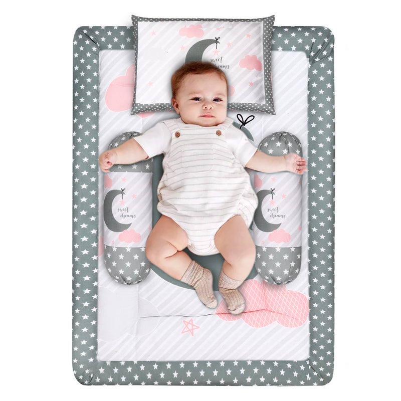 Toynix Baby Sleeping Soft Cotton Godadi with Pillow & 2 Bolsters, Soft Cotton Newborn Bedding Mattress for (0–12 Months) Baby