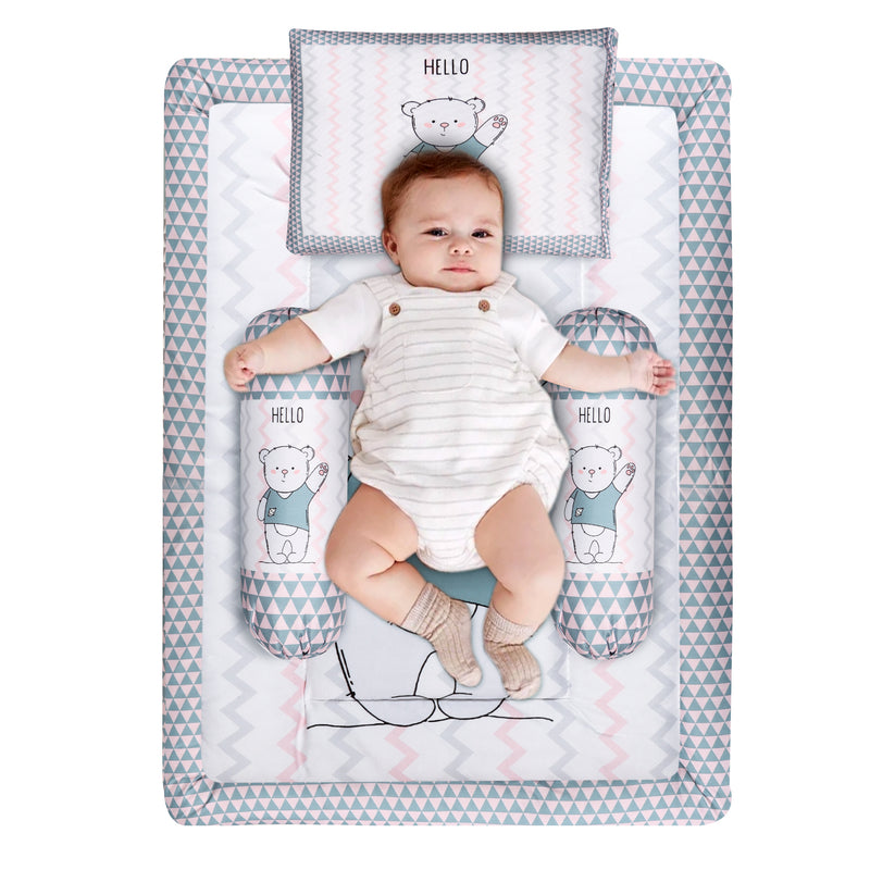 Toynix Baby Sleeping Soft Cotton Godadi with Pillow & 2 Bolsters. Soft Cotton Newborn Bedding Mattress for (0–12 Months) baby
