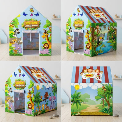 Kiddlix Jungle Adventure Kids Play Tent House, Foldable Indoor Playhouse with Premium Polyester Fabric & Fiberglass Frame for Boys & Girls (3–10 Years)