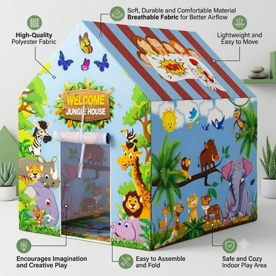 Kiddlix Jungle Adventure Kids Play Tent House, Foldable Indoor Playhouse with Premium Polyester Fabric & Fiberglass Frame for Boys & Girls (3–10 Years)