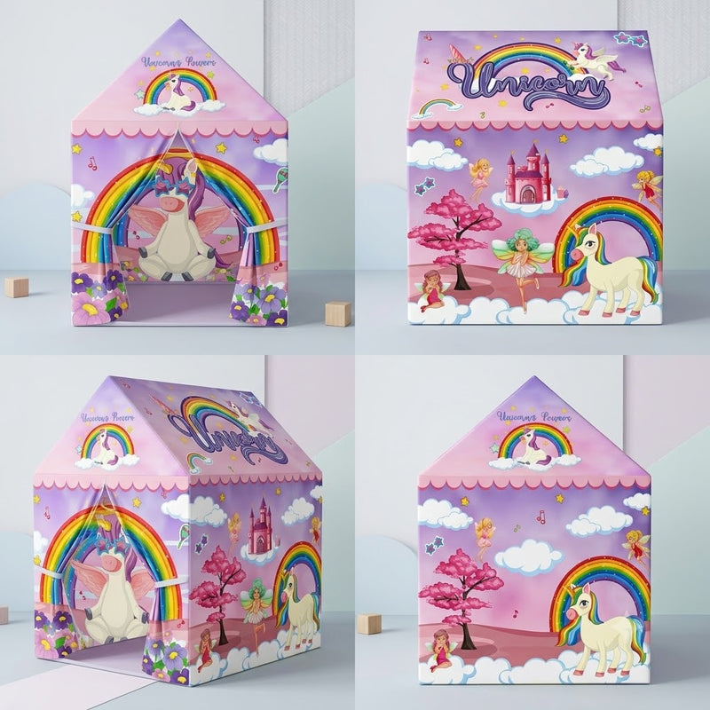 Kiddlix Unicorn Fantasy Kids Play Tent House, Foldable Indoor Playhouse with Premium Polyester Fabric & Fiberglass Frame for Girls (3–10 Years)