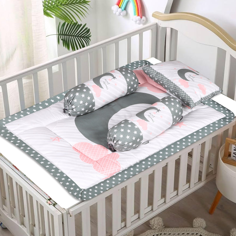 Toynix Baby Sleeping Soft Cotton Godadi with Pillow & 2 Bolsters, Soft Cotton Newborn Bedding Mattress for (0–12 Months) Baby