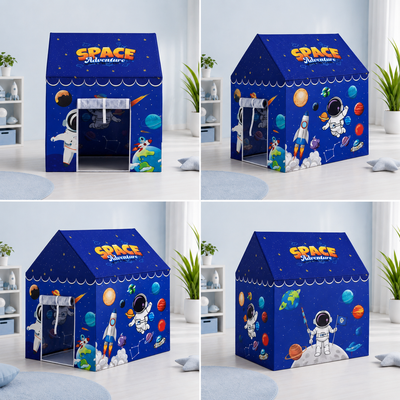 Kiddlix Space Adventure Kids Play Tent House, Foldable Indoor Playhouse with Premium Polyester Fabric & Fiberglass Frame for Boys & Girls (3–10 Years)