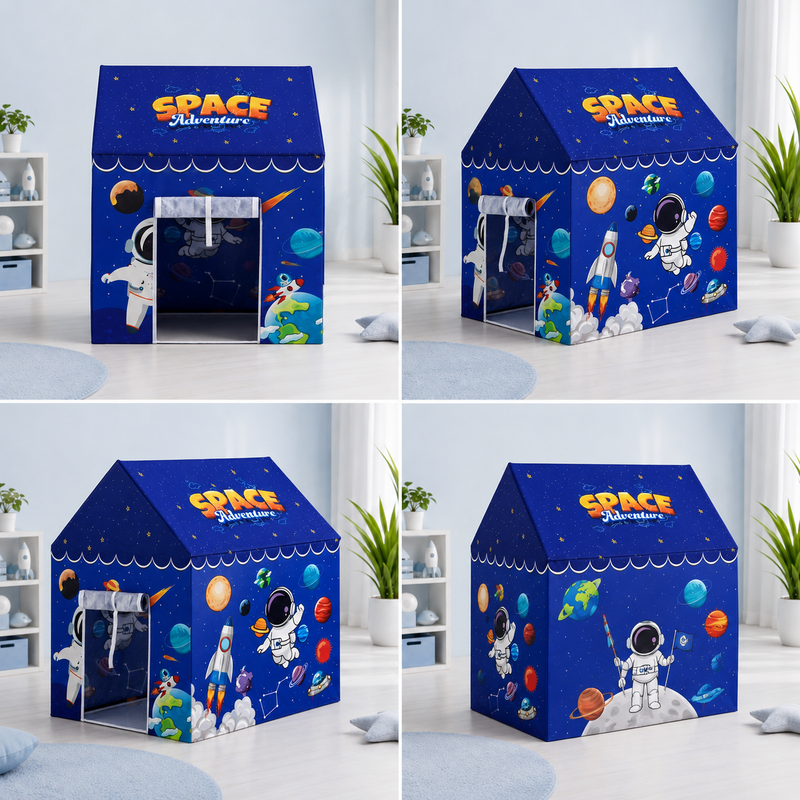 Kiddlix Space Adventure Kids Play Tent House, Foldable Indoor Playhouse with Premium Polyester Fabric & Fiberglass Frame for Boys & Girls (3–10 Years)