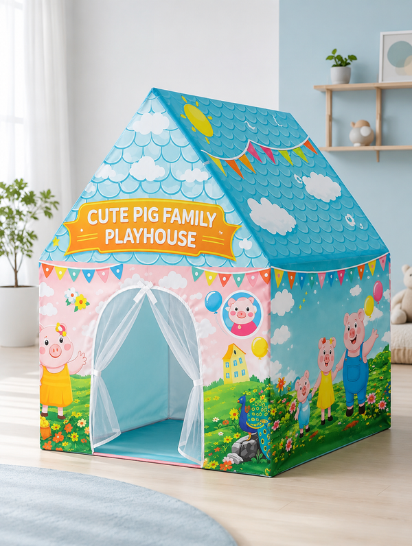 Toynix Cute Pig Family Extra Large Kids Play Tent House for 2 Children, Foldable Indoor Playhouse with Premium Polyester Fabric & Fiberglass Frame (3–10 Years)