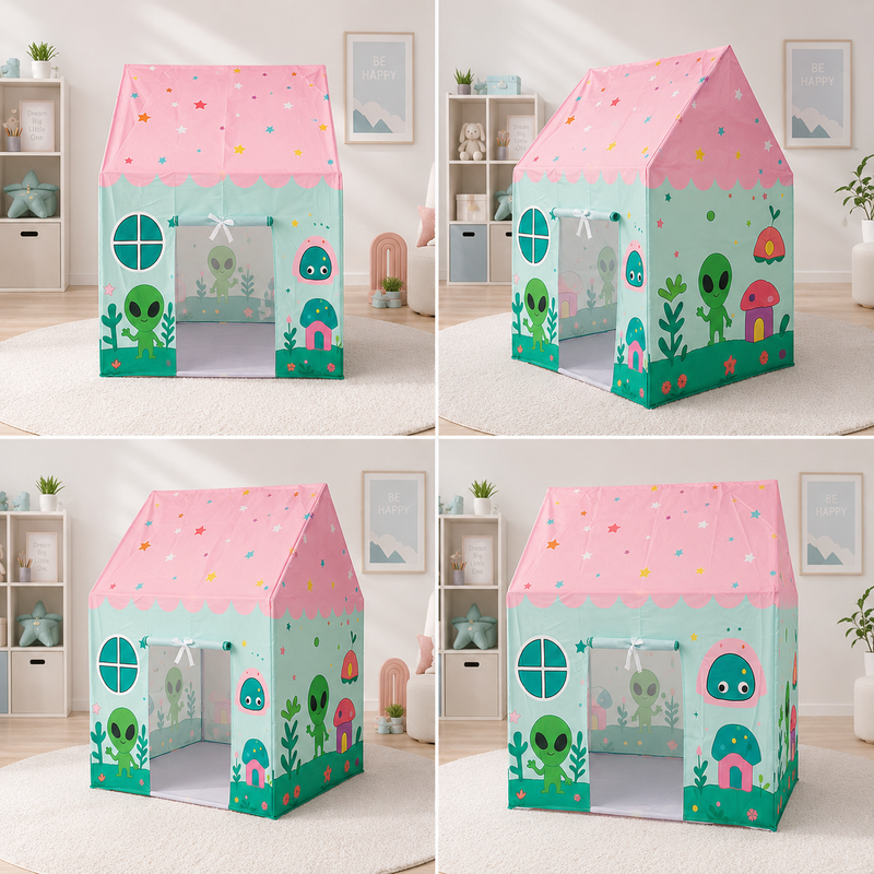 Kiddlix Alien Theme Kids Play Tent House with Mesh Door, Foldable Indoor Playhouse, Polyester Fabric Tent for Boys & Girls (3–10 Years)