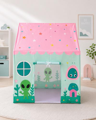 Kiddlix Alien Theme Kids Play Tent House with Mesh Door, Foldable Indoor Playhouse, Polyester Fabric Tent for Boys & Girls (3–10 Years)