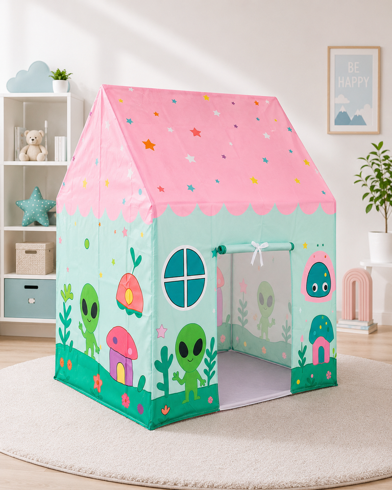Kiddlix Alien Theme Kids Play Tent House with Mesh Door, Foldable Indoor Playhouse, Polyester Fabric Tent for Boys & Girls (3–10 Years)