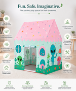 Kiddlix Alien Theme Kids Play Tent House with Mesh Door, Foldable Indoor Playhouse, Polyester Fabric Tent for Boys & Girls (3–10 Years)