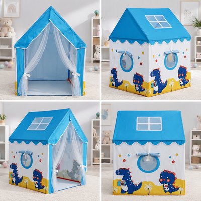 Kiddlix Dinosaur Kids Play Tent House with Mesh Curtain Door, Foldable Indoor Playhouse, Polyester Fabric Tent for Boys & Girls (3–10 Years)