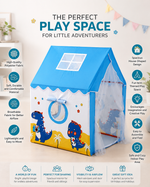 Kiddlix Dinosaur Kids Play Tent House with Mesh Curtain Door, Foldable Indoor Playhouse, Polyester Fabric Tent for Boys & Girls (3–10 Years)