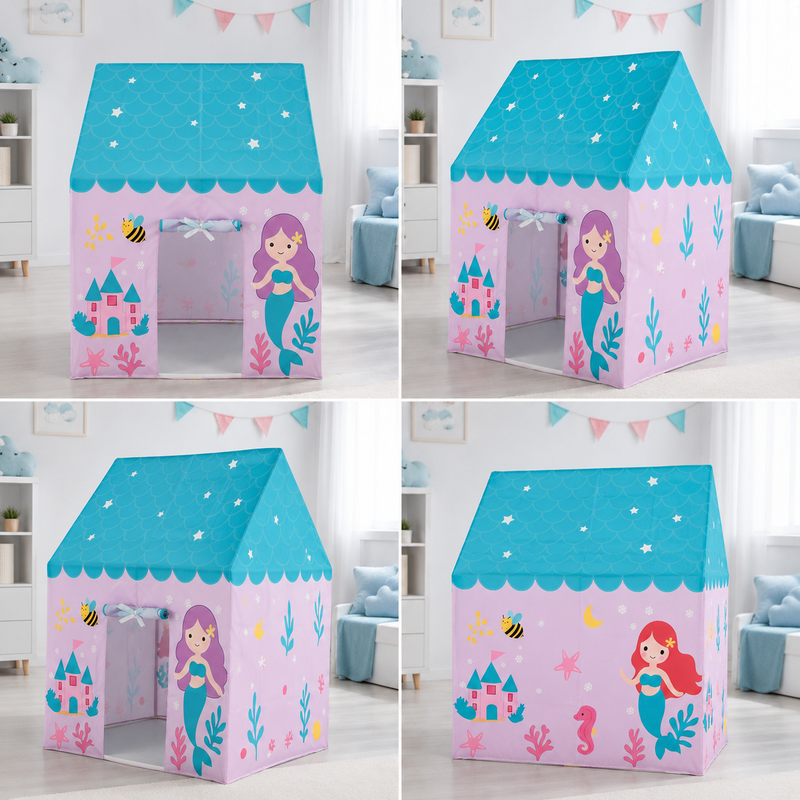 Kiddlix Mermaid Kingdom Kids Play Tent House with Foldable Indoor Playhouse, Polyester Fabric Play Tent for Boys & Girls Age 3–10 Years