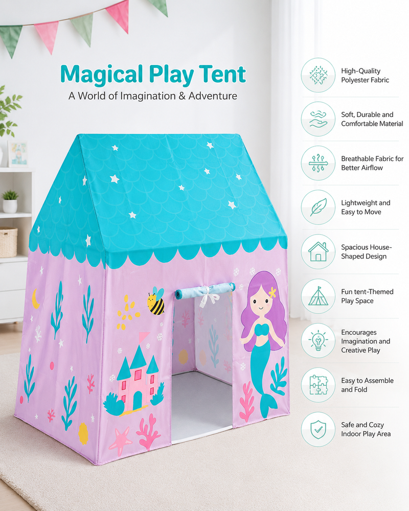 Kiddlix Mermaid Kingdom Kids Play Tent House with Foldable Indoor Playhouse, Polyester Fabric Play Tent for Boys & Girls Age 3–10 Years