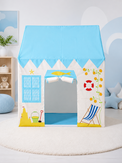 Kiddlix Beach Theme Kids Play Tent House, Foldable Indoor Playhouse with Polyester Fabric & Fiberglass Frame, Portable Pretend Play Tent for Boys & Girls (3–10 Years)