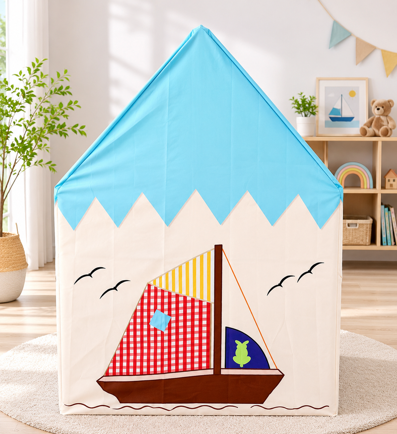 Kiddlix Beach Theme Kids Play Tent House, Foldable Indoor Playhouse with Polyester Fabric & Fiberglass Frame, Portable Pretend Play Tent for Boys & Girls (3–10 Years)