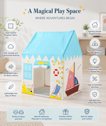 Kiddlix Beach Theme Kids Play Tent House, Foldable Indoor Playhouse with Polyester Fabric & Fiberglass Frame, Portable Pretend Play Tent for Boys & Girls (3–10 Years)