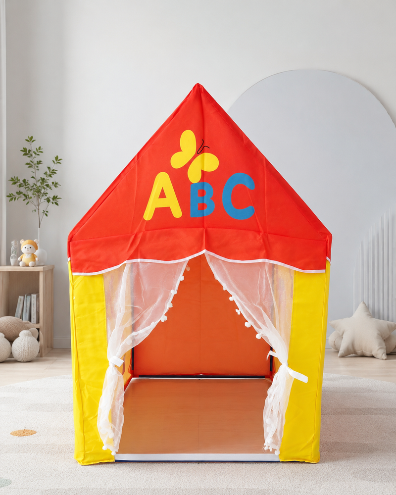 Kiddlix Educational ABC Learning Kids Play Tent House with Curtain Door, Foldable Indoor Playhouse, Polyester Fabric Tent for Boys & Girls (3–10 Years)