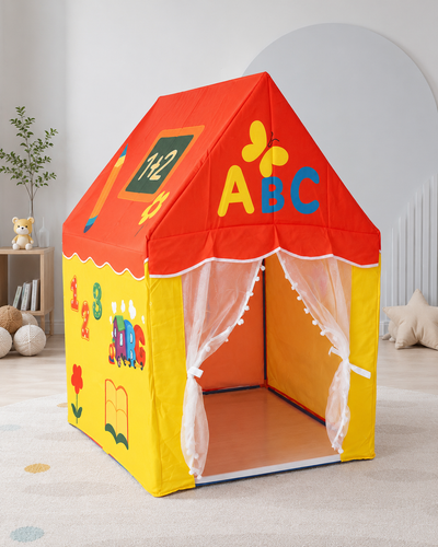 Kiddlix Educational ABC Learning Kids Play Tent House with Curtain Door, Foldable Indoor Playhouse, Polyester Fabric Tent for Boys & Girls (3–10 Years)