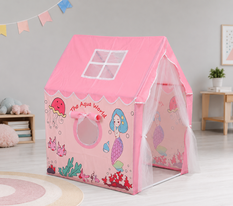 Kiddlix Aqua World Mermaid Kids Play Tent House with Mesh Curtains & Underwater Ocean Theme Indoor Outdoor Playhouse for Boys & Girls Age 3-10 Years
