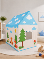 Kiddlix Forest Theme Kids Play Tent House, Foldable Indoor Playhouse with Polyester Fabric & Fiberglass Frame, Portable Pretend Play Tent for Boys & Girls (3–10 Years)