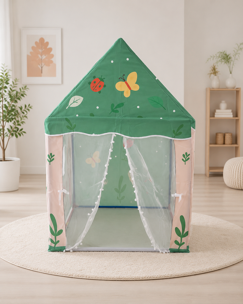 Kiddlix Garden Adventure Kids Play Tent House with Mesh Curtains & Nature Theme Indoor Outdoor Playhouse for Boys & Girls Age 3-10 Years