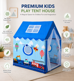 Kiddlix Blue Vehicle Theme Kids Play Tent House | Foldable Indoor Playhouse with Premium Polyester Fabric, Mesh Curtain Door, Side Round Window & Fiberglass Frame | Portable Pretend Play Tent for Boys & Girls (3–10 Years)