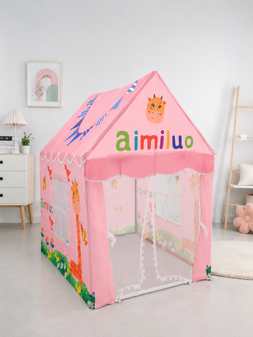 Kiddlix Pink Giraffe Theme Kids Play Tent House. Foldable Indoor Playhouse with Premium Polyester Fabric, Mesh Curtain Door, Side Windows & Fiberglass Frame. Portable Pretend Play Tent for Boys & Girls (3–10 Years)