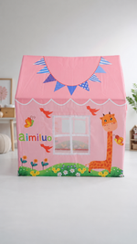 Kiddlix Pink Giraffe Theme Kids Play Tent House. Foldable Indoor Playhouse with Premium Polyester Fabric, Mesh Curtain Door, Side Windows & Fiberglass Frame. Portable Pretend Play Tent for Boys & Girls (3–10 Years)