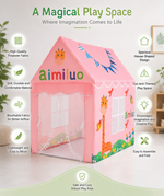 Kiddlix Pink Giraffe Theme Kids Play Tent House. Foldable Indoor Playhouse with Premium Polyester Fabric, Mesh Curtain Door, Side Windows & Fiberglass Frame. Portable Pretend Play Tent for Boys & Girls (3–10 Years)