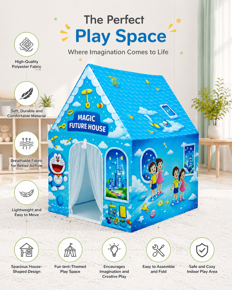 Kiddlix Magic Future House Extra Large Kids Play Tent House for 2 Children, Foldable Indoor Playhouse with Premium Polyester Fabric & Fiberglass Frame (3–10 Years)