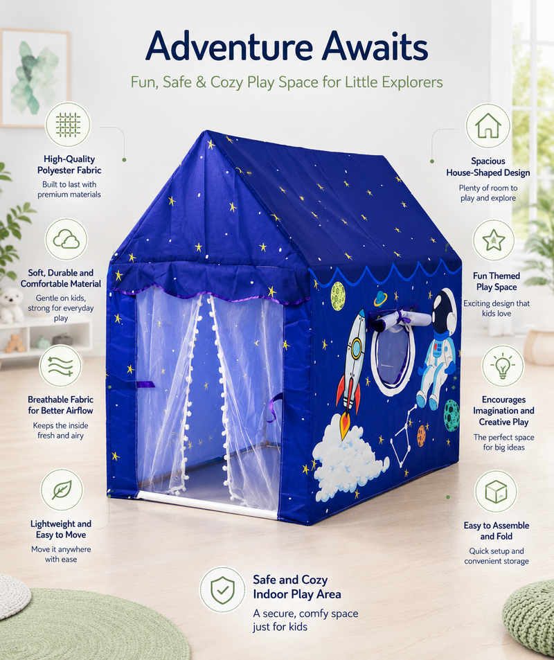 Kiddlix Kids Play Tent House. Playhouse for Boys & Girls Age 3-8 Years. Space Adventure Indoor & Outdoor Foldable Portable Play Tent