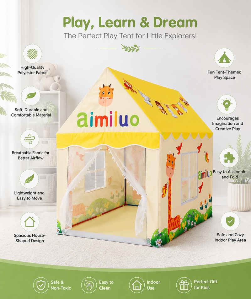 Kiddlix Kids Play Tent House. Playhouse for Boys & Girls Age 3-8 Years. Giraffe Adventure Indoor & Outdoor Foldable Portable Play Tent