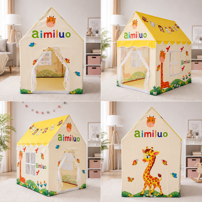 Kiddlix Kids Play Tent House. Playhouse for Boys & Girls Age 3-8 Years. Giraffe Adventure Indoor & Outdoor Foldable Portable Play Tent