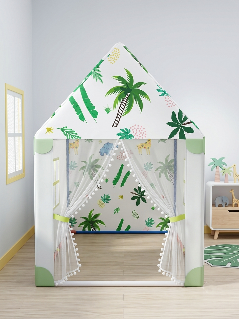 Kiddlix Jungle Safari Kids Play Tent House with Mesh Curtain Door, Animal Theme Indoor Outdoor Playhouse for Boys & Girls Age 3–10 Years