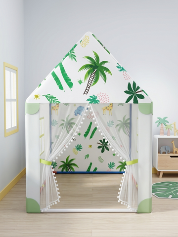 Kiddlix Jungle Safari Kids Play Tent House with Mesh Curtain Door, Animal Theme Indoor Outdoor Playhouse for Boys & Girls Age 3–10 Years