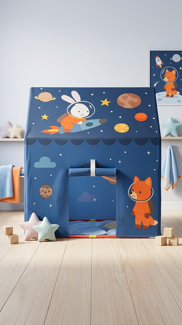 Kiddlix Kids Play Tent House Space Adventure Rocket Cottage Indoor & Outdoor Playhouse for Boys & Girls Age 3-10 Years