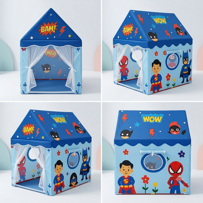 Kiddlix Kids Play Tent House. Superhero Theme Indoor & Outdoor Playhouse for Boys & Girls Age 3-8 Years. Foldable & Portable Play Tent