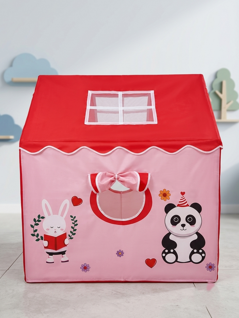 Kiddlix Cute Bunny & Panda Kids Play Tent House with Mesh Curtain Door, Foldable Indoor Outdoor Playhouse for Boys & Girls Age 3–10 Years