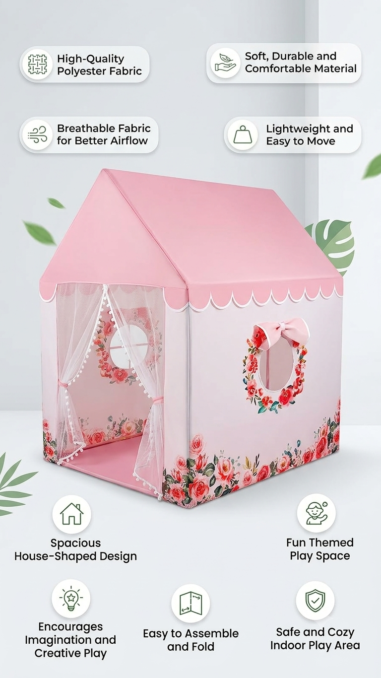 Kiddlix Kids Play Tent House. Playhouse for Boys & Girls Age 3-10 Years. Floral Princess Indoor & Outdoor Foldable Portable Play Tent