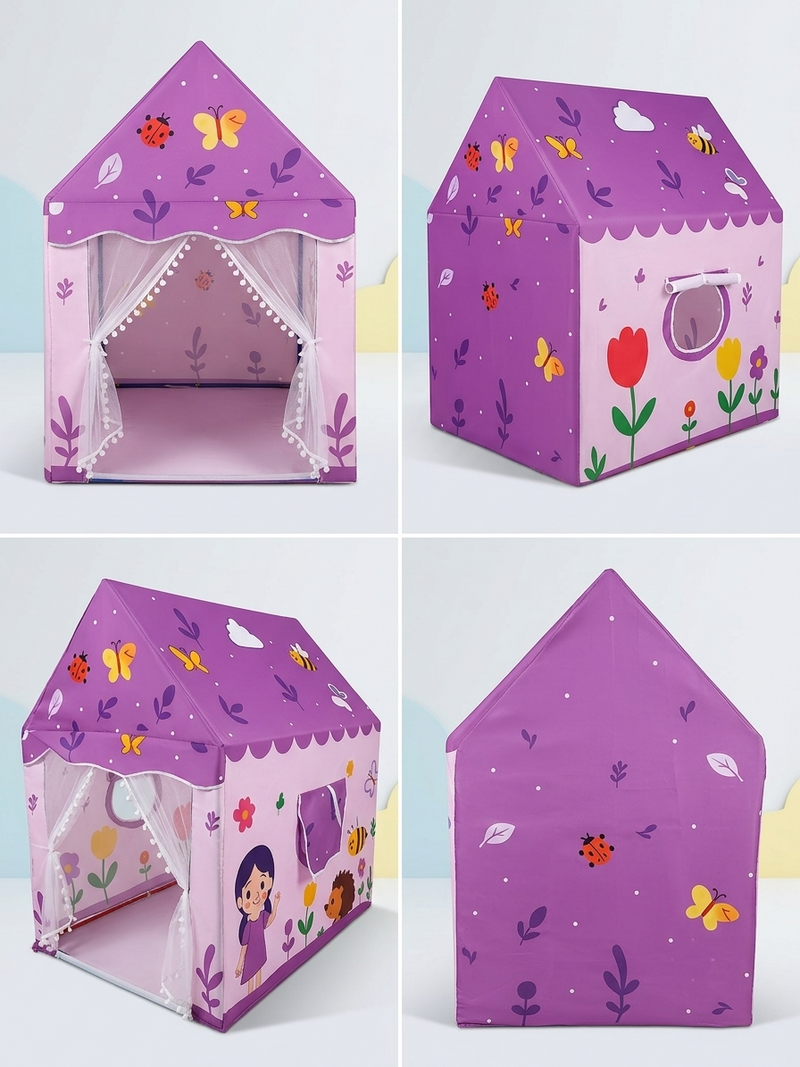 Kiddlix Butterfly Garden Kids Play Tent House with Mesh Curtain Door, Foldable Indoor Outdoor Playhouse for Boys & Girls Age 3–10 Years
