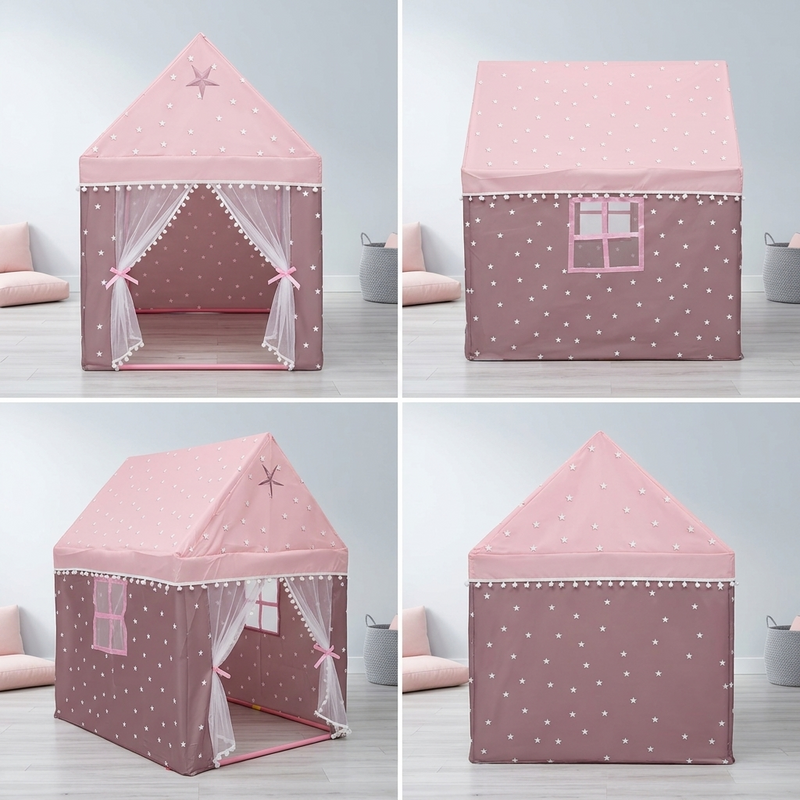 Kiddlix Kids Play Tent House. Pink Fairy Castle Theme Indoor & Outdoor Playhouse for Boys & Girls Age 3-8 Years. Foldable & Portable Play Tent