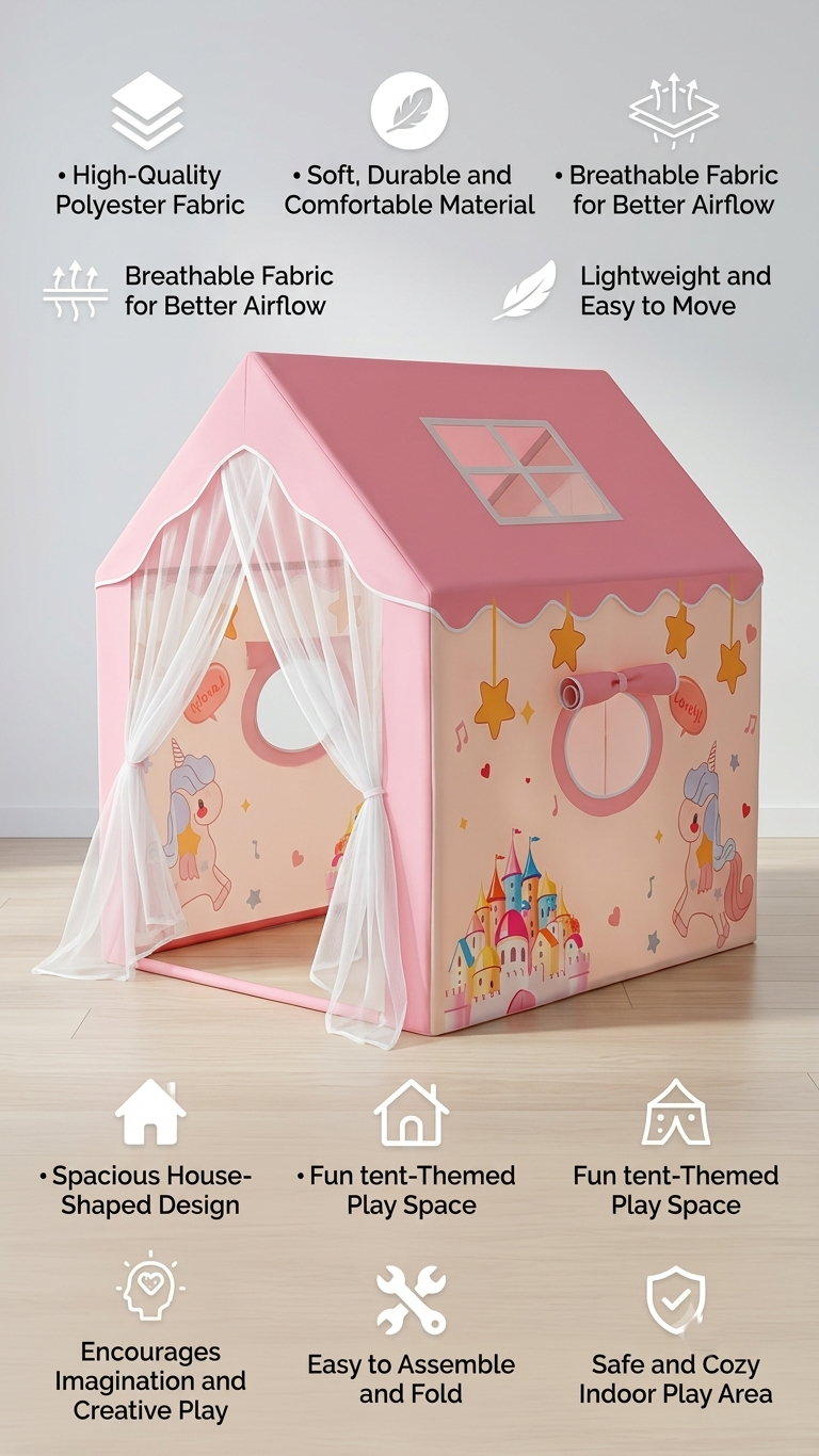Kiddlix Kids Play Tent House. Unicorn Princess Castle Theme Indoor & Outdoor Playhouse for Boys & Girls Age 3-10 Years. Foldable & Portable Play Tent