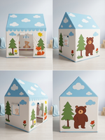 Kiddlix Forest Theme Kids Play Tent House, Foldable Indoor Playhouse with Polyester Fabric & Fiberglass Frame, Portable Pretend Play Tent for Boys & Girls (3–10 Years)