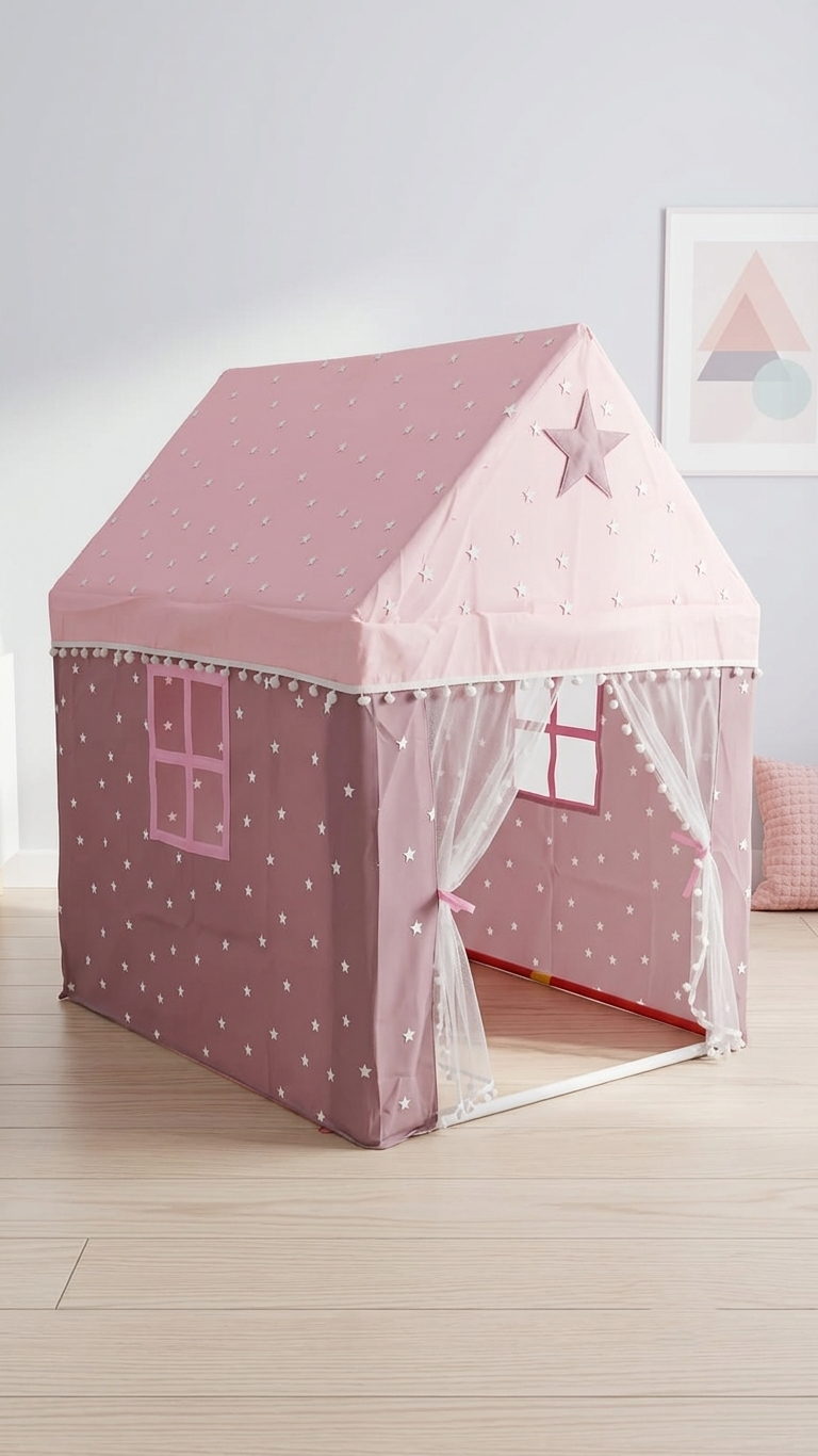 Kiddlix Kids Play Tent House. Pink Fairy Castle Theme Indoor & Outdoor Playhouse for Boys & Girls Age 3-8 Years. Foldable & Portable Play Tent