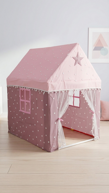 Kiddlix Kids Play Tent House. Pink Fairy Castle Theme Indoor & Outdoor Playhouse for Boys & Girls Age 3-8 Years. Foldable & Portable Play Tent