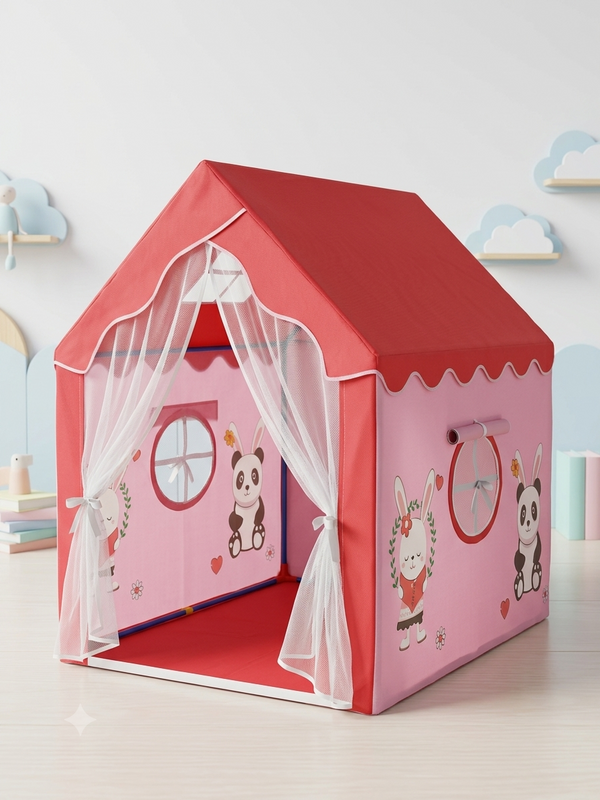 Toynix Cute Bunny & Panda Kids Play Tent House with Mesh Curtain Door, Foldable Indoor Outdoor Playhouse for Boys & Girls Age 3–10 Years