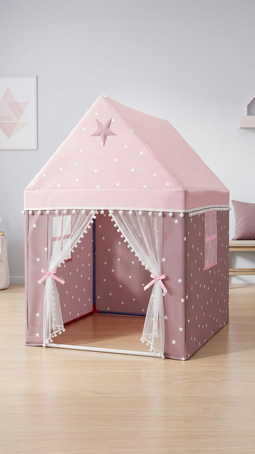 Kiddlix Kids Play Tent House. Pink Fairy Castle Theme Indoor & Outdoor Playhouse for Boys & Girls Age 3-8 Years. Foldable & Portable Play Tent